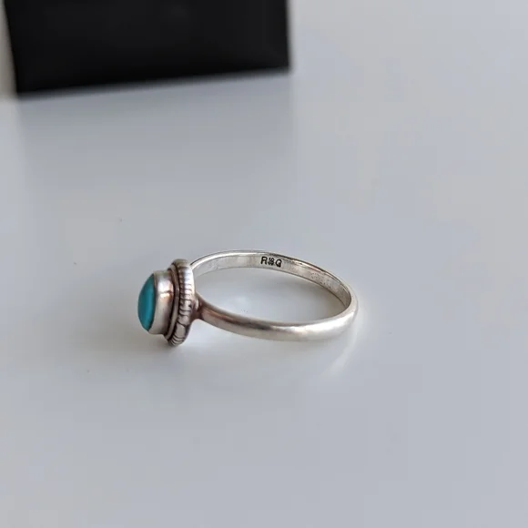 Silver and turquoise ring Size 5.74 Signed R&G - Picture 5 of 10